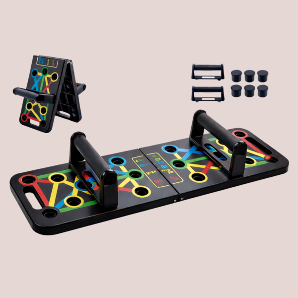 Multi-function push-up board with color-coded positions and handles for home workout