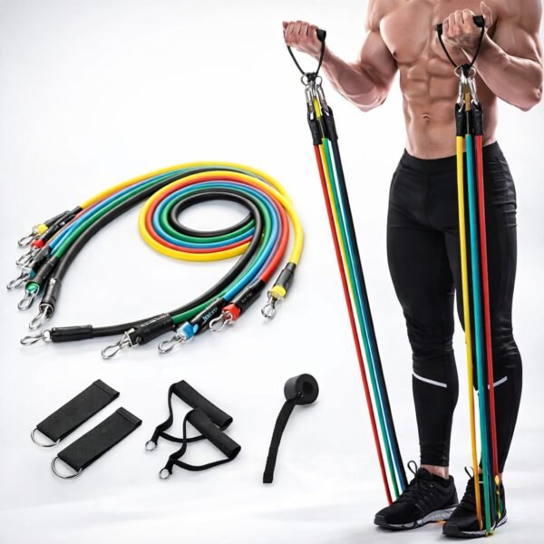 Resistance Tube Set of 11 with handles, ankle straps and door anchor for full body home workout