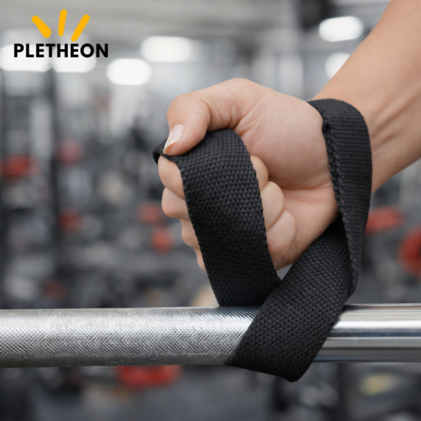Black lifting straps for gym weightlifting with wrist support