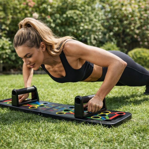 Multi-function push-up board with color-coded positions and handles for home workout