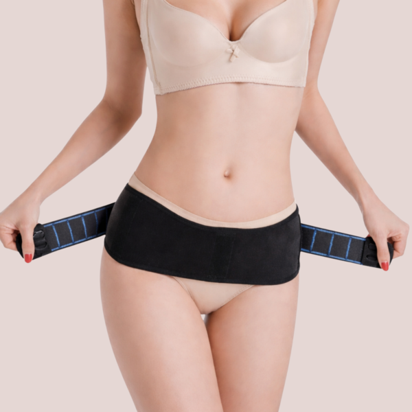 Woman wearing hip support belt for waist shaping and daily comfort