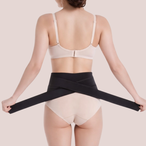 Woman wearing hip support belt for waist shaping and daily comfort